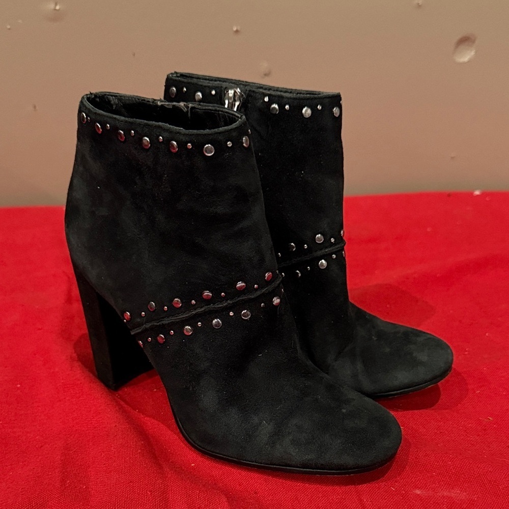 Sam Edelman Black Suede Heeled Boots with Silver Studs